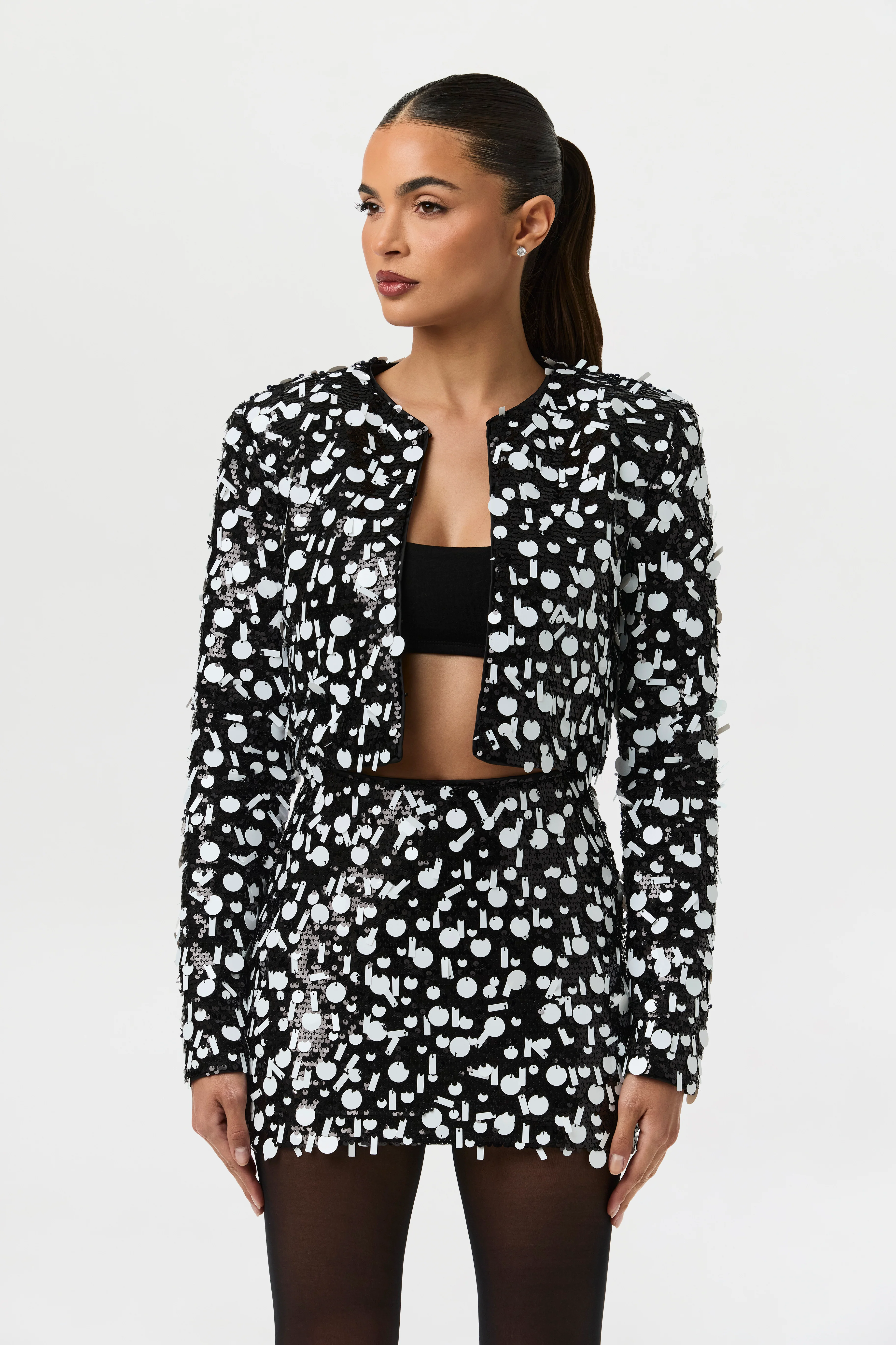 Geometric Sequin Cropped Jacket - Image 9